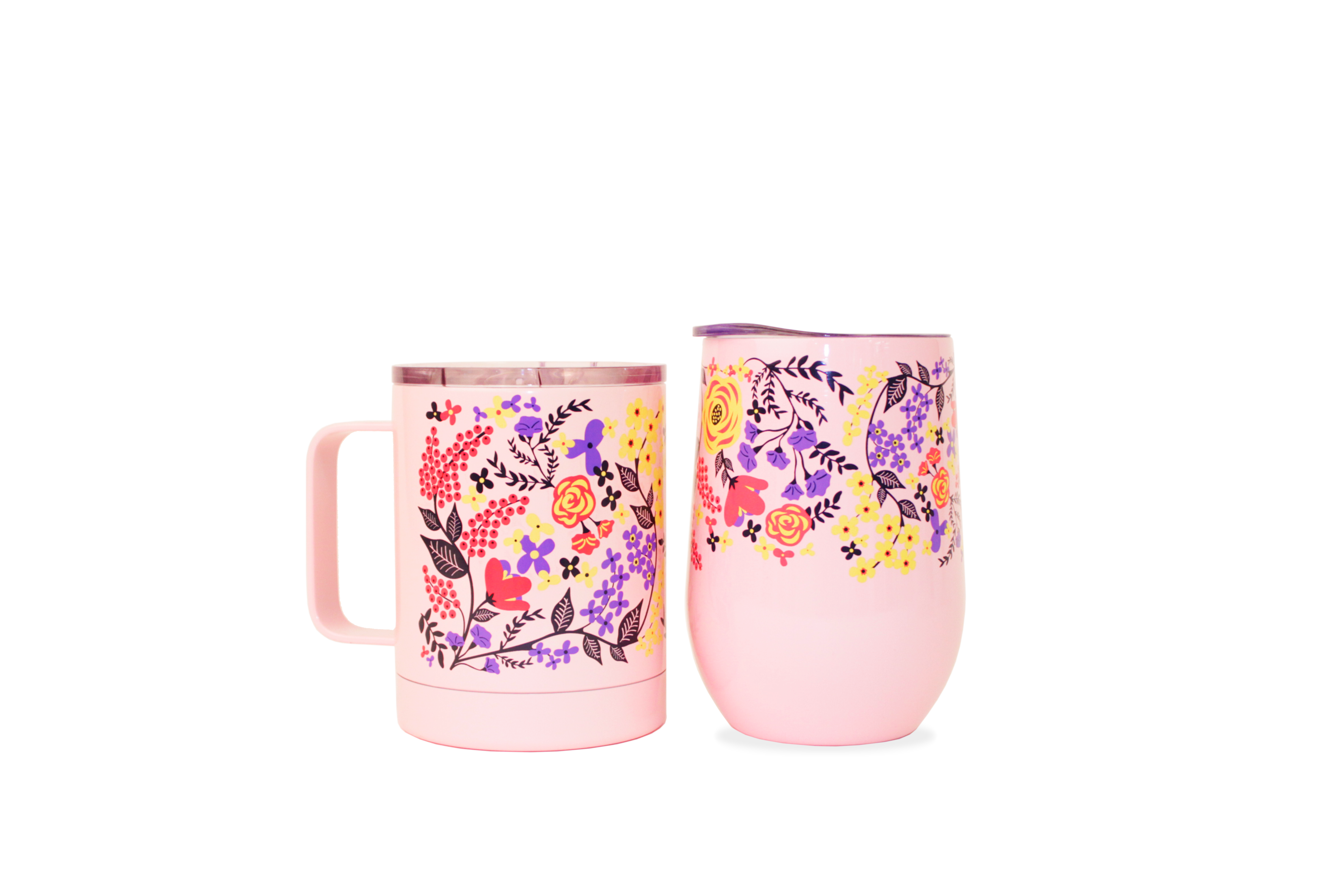 Double Wall Vacuum Insulated Stainless Steel Travel Mug and Wine Tumbler  Set 14 fl. oz Mint Floral