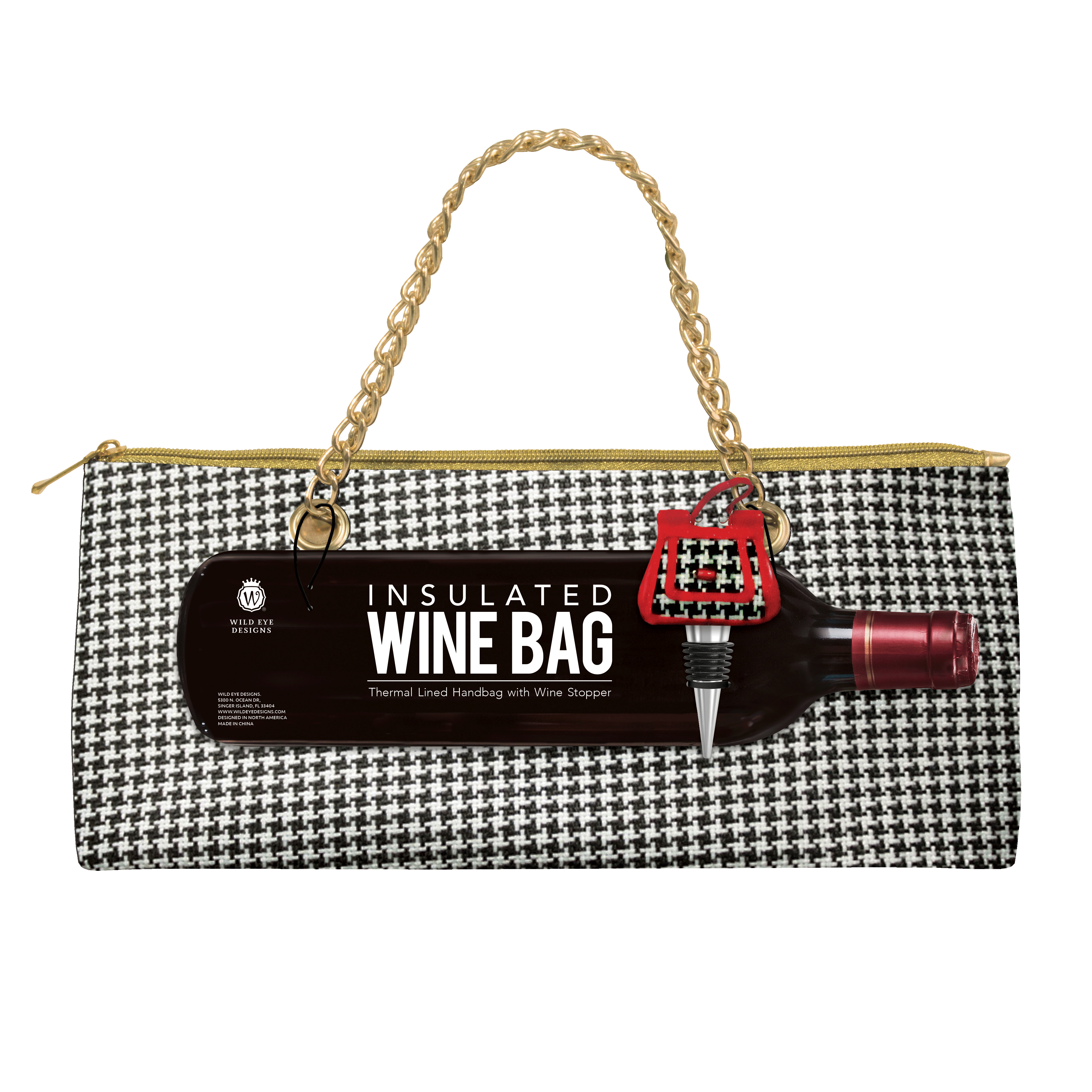 INSULATED WINE BAG S/2, WHITE & BLACK CHECK, PURSE